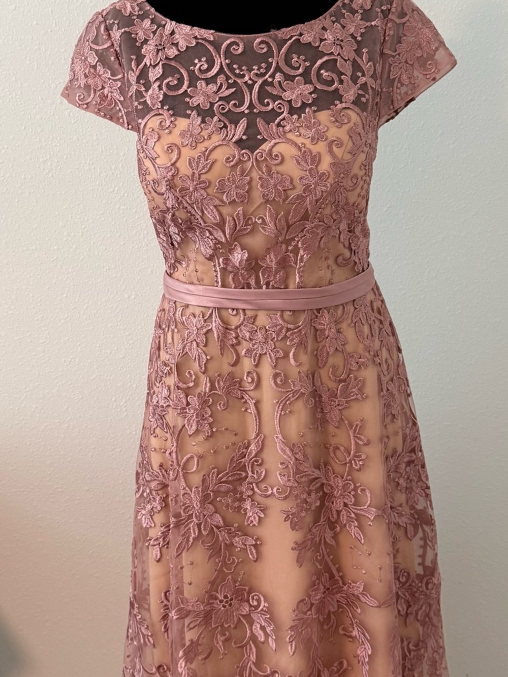 Azazie Dusty Rose Lace Midi Dress